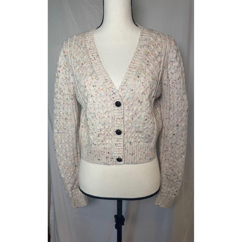 Talbots Cream Confetti Cable Knit Cardigan Sweater Womens Size M New